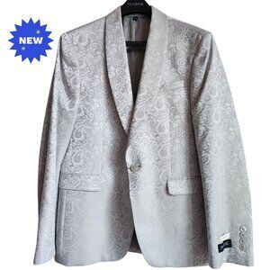 39S Dinner Jacket Silver Gray Shawl Lapel Skinny Fit New Jos A Bank Paisley Mens